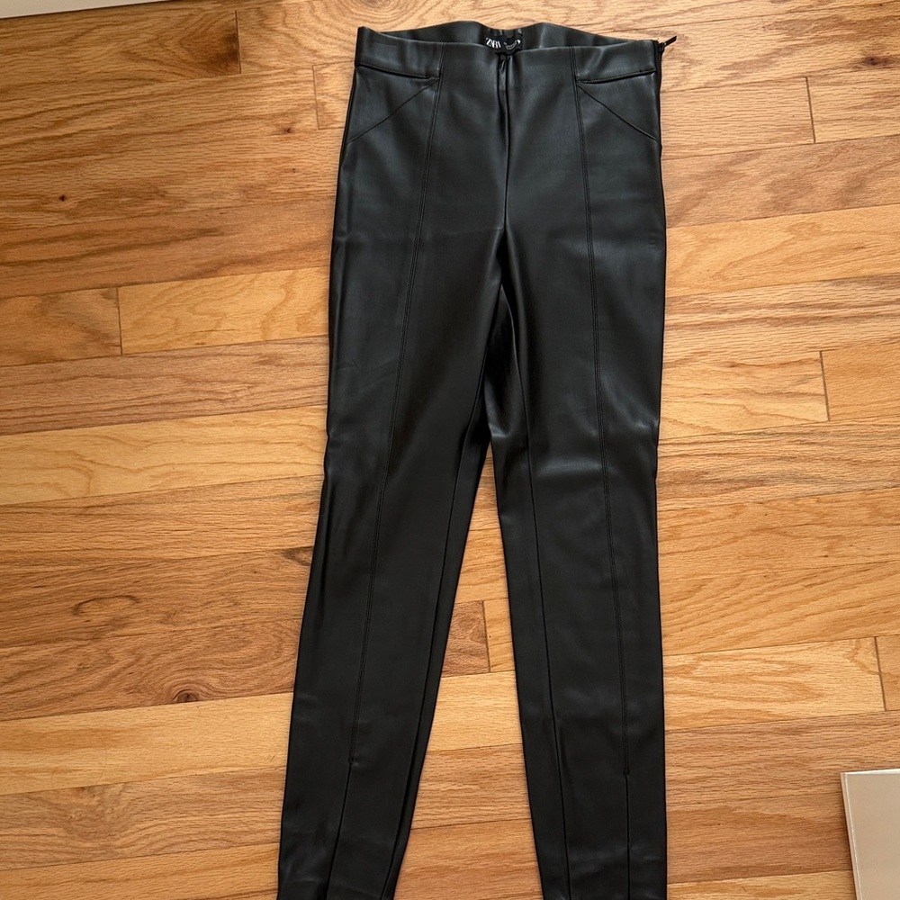 Zara Women's Black Straight Leg Faux Leather Pants